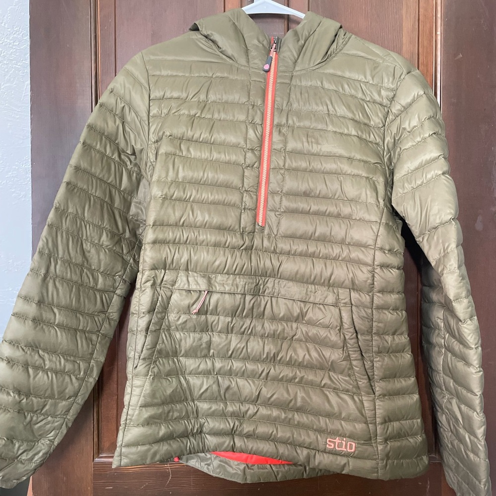 Stio Olive Green Puffy Pullover Hoodie
